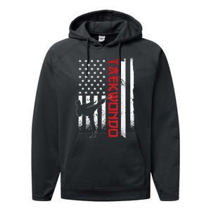 Taekwondo American Flag Taekwondo Fighter Us Flag Performance Fleece Hoodie