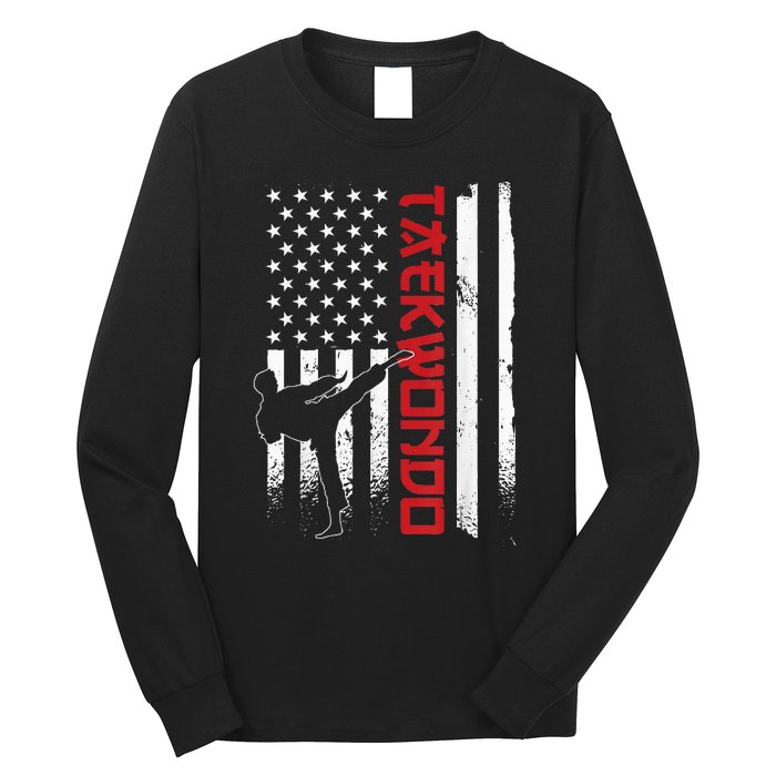 Taekwondo American Flag Taekwondo Fighter Us Flag Long Sleeve Shirt