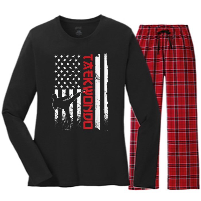 Taekwondo American Flag Taekwondo Fighter Us Flag Women's Long Sleeve Flannel Pajama Set 