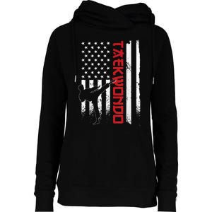 Taekwondo American Flag Taekwondo Fighter Us Flag Womens Funnel Neck Pullover Hood