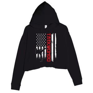 Taekwondo American Flag Taekwondo Fighter Us Flag Crop Fleece Hoodie