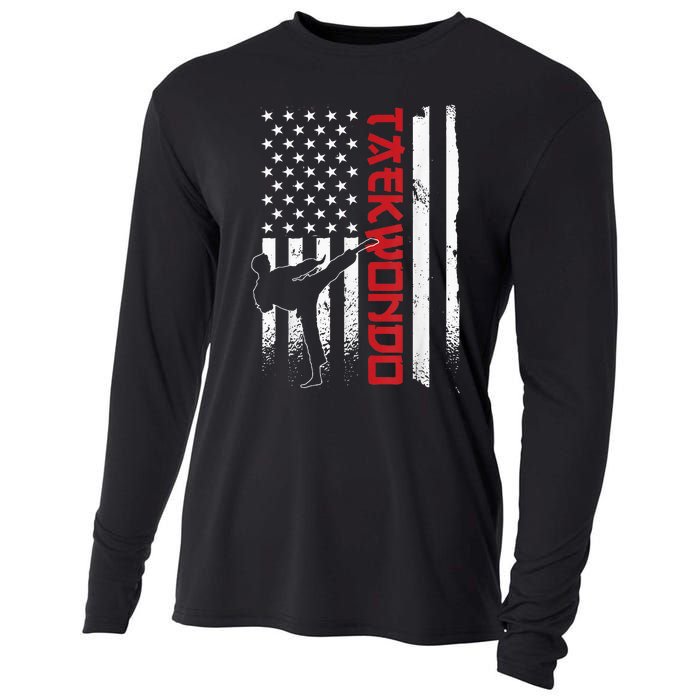 Taekwondo American Flag Taekwondo Fighter Us Flag Cooling Performance Long Sleeve Crew