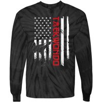 Taekwondo American Flag Taekwondo Fighter Us Flag Tie-Dye Long Sleeve Shirt