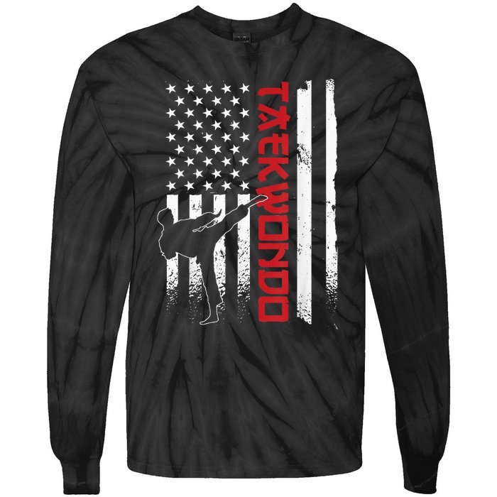 Taekwondo American Flag Taekwondo Fighter Us Flag Tie-Dye Long Sleeve Shirt