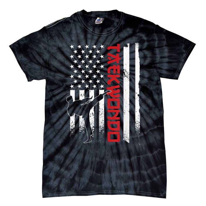 Taekwondo American Flag Taekwondo Fighter Us Flag Tie-Dye T-Shirt