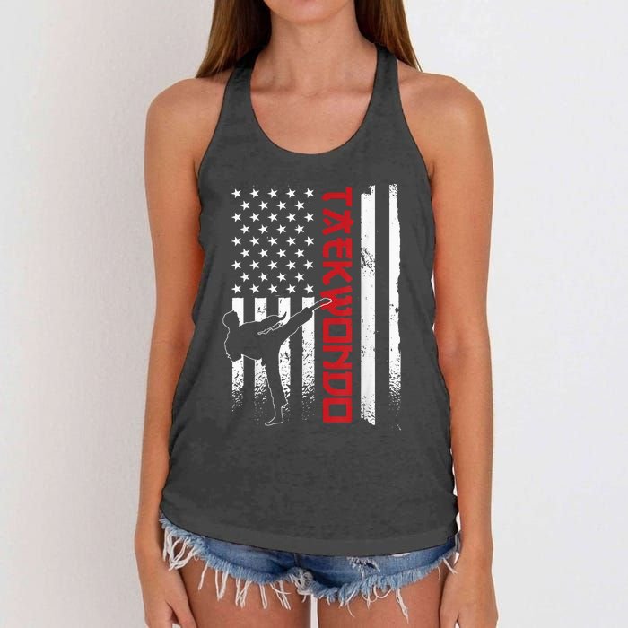 Taekwondo American Flag Taekwondo Fighter Us Flag Women's Knotted Racerback Tank