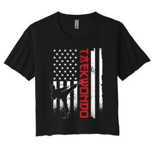 Taekwondo American Flag Taekwondo Fighter Us Flag Women's Crop Top Tee