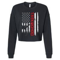 Taekwondo American Flag Taekwondo Fighter Us Flag Cropped Pullover Crew