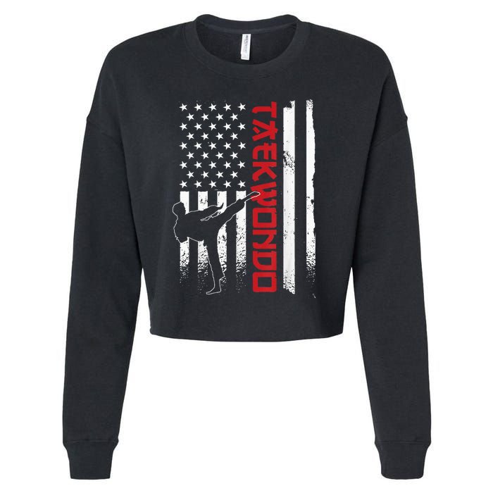 Taekwondo American Flag Taekwondo Fighter Us Flag Cropped Pullover Crew