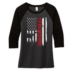 Taekwondo American Flag Taekwondo Fighter Us Flag Women's Tri-Blend 3/4-Sleeve Raglan Shirt