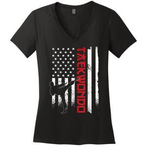 Taekwondo American Flag Taekwondo Fighter Us Flag Women's V-Neck T-Shirt