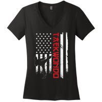 Taekwondo American Flag Taekwondo Fighter Us Flag Women's V-Neck T-Shirt