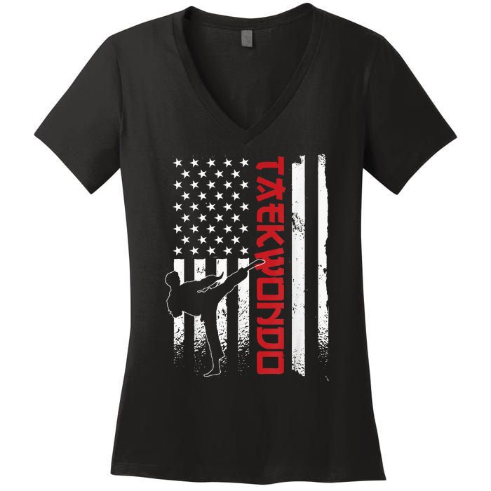 Taekwondo American Flag Taekwondo Fighter Us Flag Women's V-Neck T-Shirt