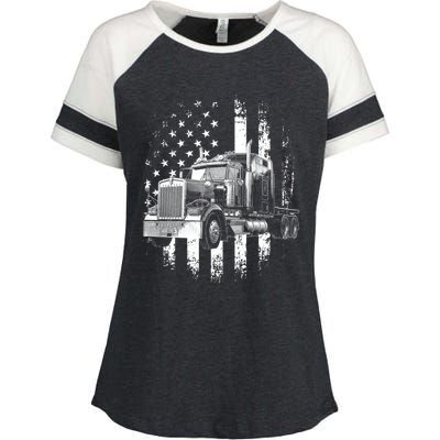 Trucker American Flag Big Rig Semigifttrailer Truck Driver Gift Enza Ladies Jersey Colorblock Tee