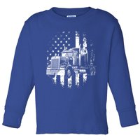 Trucker American Flag Big Rig Semigifttrailer Truck Driver Gift Toddler Long Sleeve Shirt