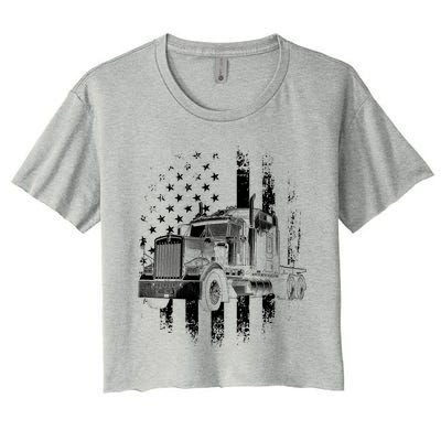 Trucker American Flag Big Rig Semigifttrailer Truck Driver Gift Women's Crop Top Tee