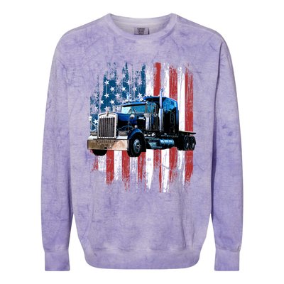 Trucker American Flag Truck Driver Gift Truck Driver Gift Colorblast Crewneck Sweatshirt