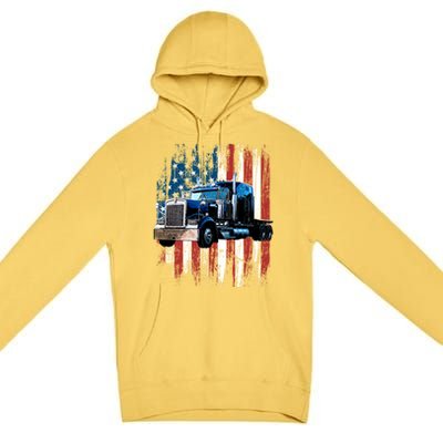 Trucker American Flag Truck Driver Gift Truck Driver Gift Premium Pullover Hoodie