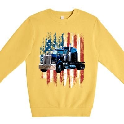 Trucker American Flag Truck Driver Gift Truck Driver Gift Premium Crewneck Sweatshirt