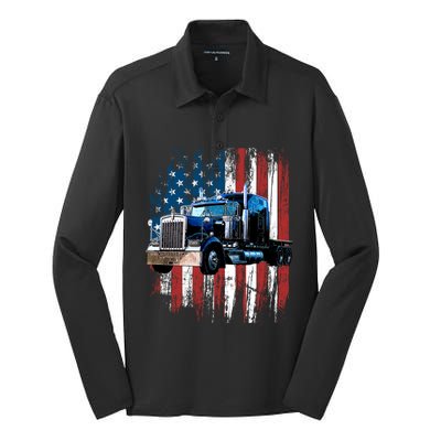 Trucker American Flag Truck Driver Gift Truck Driver Gift Silk Touch Performance Long Sleeve Polo