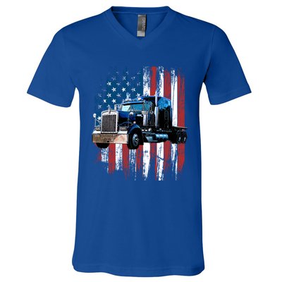 Trucker American Flag Truck Driver Gift Truck Driver Gift V-Neck T-Shirt