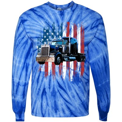 Trucker American Flag Truck Driver Gift Truck Driver Gift Tie-Dye Long Sleeve Shirt