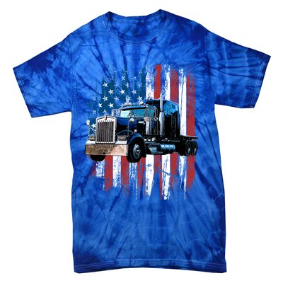 Trucker American Flag Truck Driver Gift Truck Driver Gift Tie-Dye T-Shirt