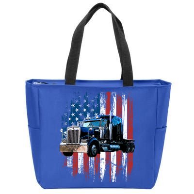 Trucker American Flag Truck Driver Gift Truck Driver Gift Zip Tote Bag