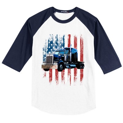 Trucker American Flag Truck Driver Gift Truck Driver Gift Baseball Sleeve Shirt