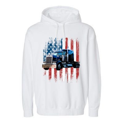 Trucker American Flag Truck Driver Gift Truck Driver Gift Garment-Dyed Fleece Hoodie