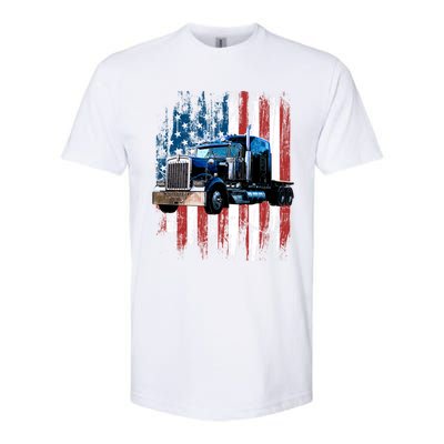 Trucker American Flag Truck Driver Gift Truck Driver Gift Softstyle CVC T-Shirt