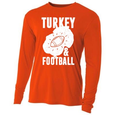 Turkey And Football Gift Thanksgiving Football Gift Cooling Performance Long Sleeve Crew