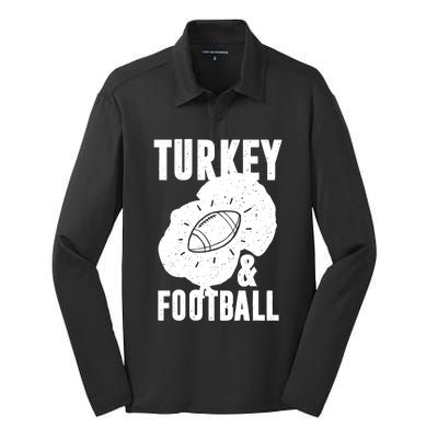 Turkey And Football Gift Thanksgiving Football Gift Silk Touch Performance Long Sleeve Polo