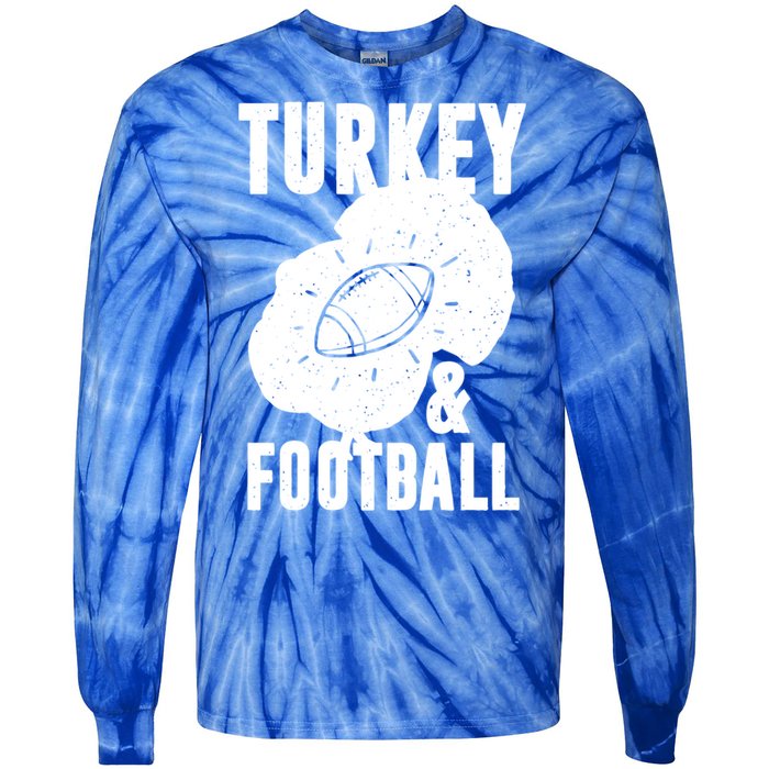 Turkey And Football Gift Thanksgiving Football Gift Tie-Dye Long Sleeve Shirt