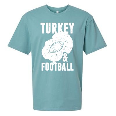 Turkey And Football Gift Thanksgiving Football Gift Sueded Cloud Jersey T-Shirt