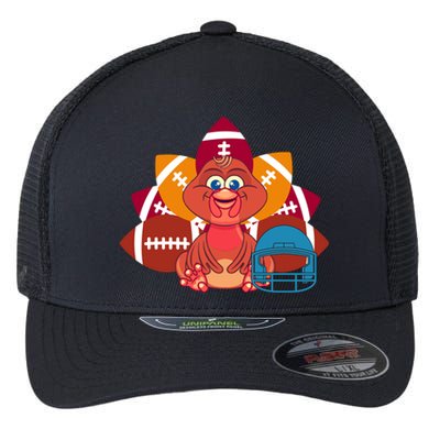 Turkey And Football Balls Funny Sport Lovers Gift Flexfit Unipanel Trucker Cap