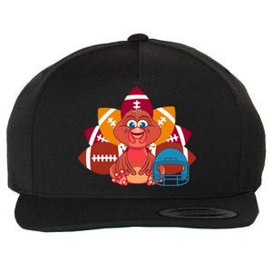 Turkey And Football Balls Funny Sport Lovers Gift Wool Snapback Cap