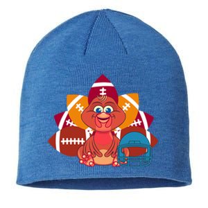 Turkey And Football Balls Funny Sport Lovers Gift Sustainable Beanie