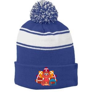 Turkey And Football Balls Funny Sport Lovers Gift Stripe Pom Pom Beanie