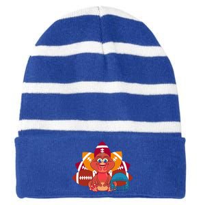 Turkey And Football Balls Funny Sport Lovers Gift Striped Beanie with Solid Band