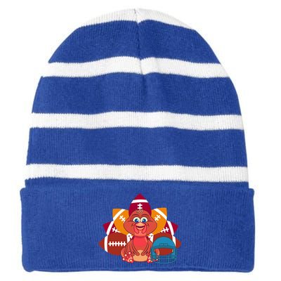 Turkey And Football Balls Funny Sport Lovers Gift Striped Beanie with Solid Band