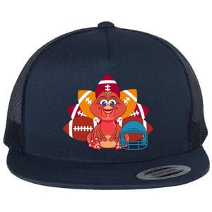 Turkey And Football Balls Funny Sport Lovers Gift Flat Bill Trucker Hat