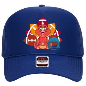 Turkey And Football Balls Funny Sport Lovers Gift High Crown Mesh Back Trucker Hat