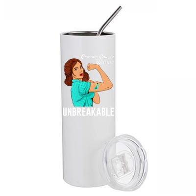 Tee Awareness Gift Ovarian Cancer Warrior Unbreakable Gift Stainless Steel Tumbler