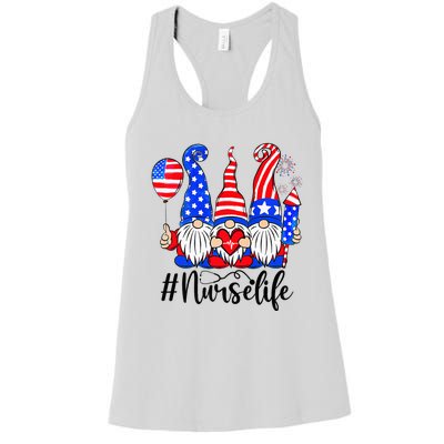 Three American Gnomes Nurses 4th Of July Nurse Life Women's Racerback Tank