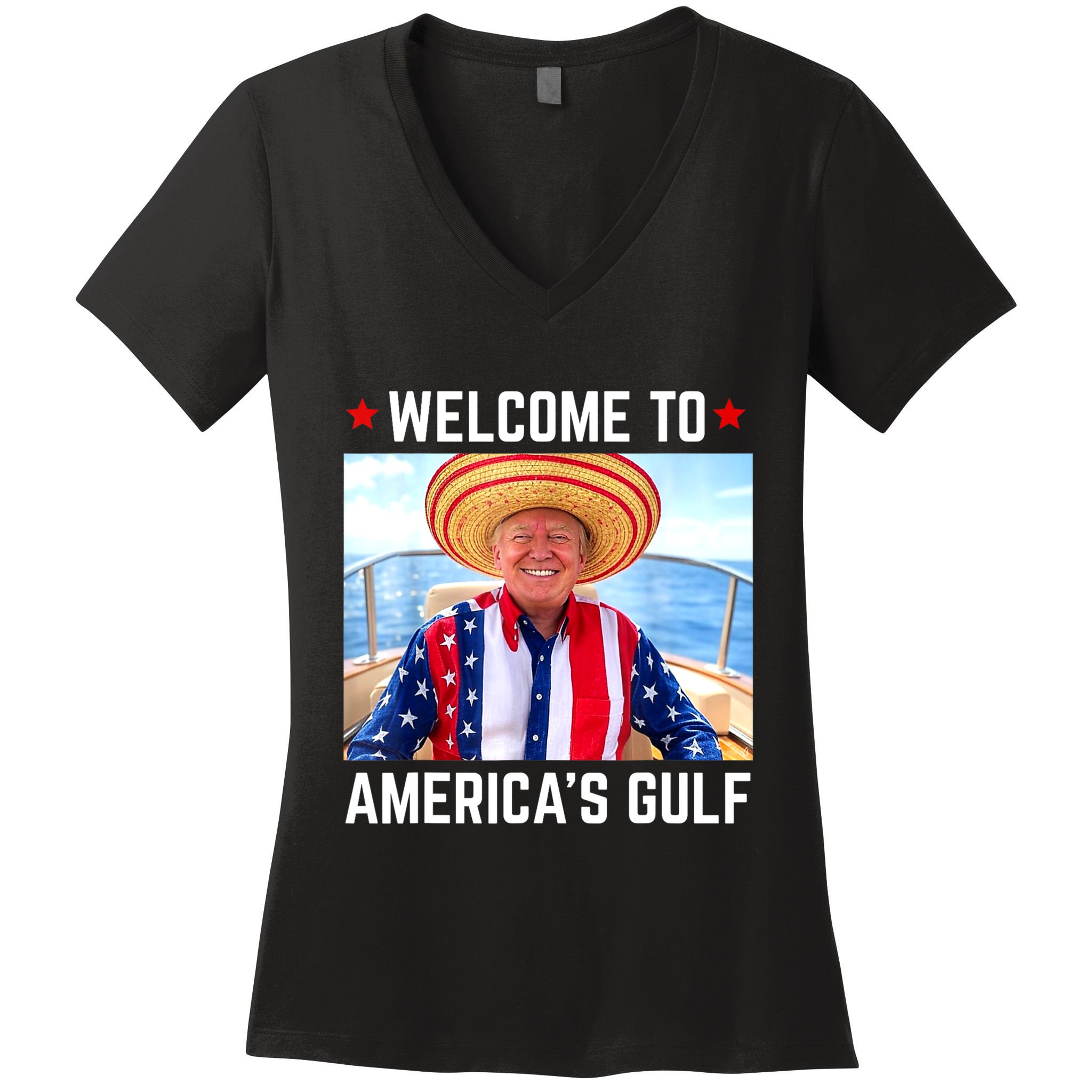 Trump AmericaS Gulf Mexico President Trump Sombrero Women's V-Neck T-Shirt