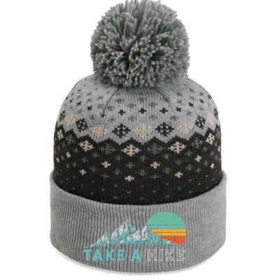 Take A Hike Funny Gift Retro Vibe Mountains 70's Hiking Gift The Baniff Cuffed Pom Beanie