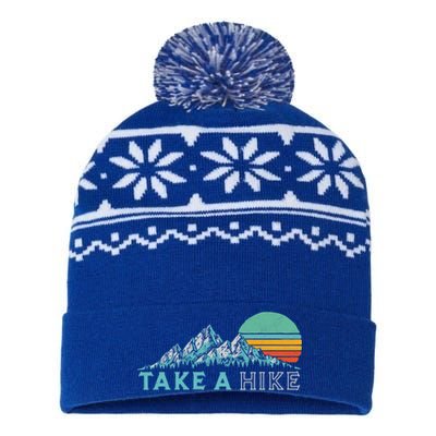 Take A Hike Funny Gift Retro Vibe Mountains 70's Hiking Gift USA-Made Snowflake Beanie