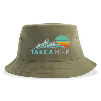 Take A Hike Funny Gift Retro Vibe Mountains 70's Hiking Gift Sustainable Bucket Hat