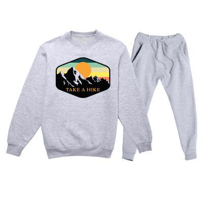 TAKE A HIKE RETRO VINTAGE OUTDOOR HIKING Premium Crewneck Sweatsuit Set